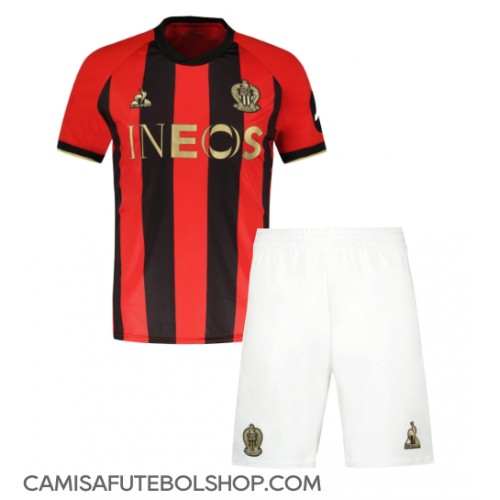 Camisa de time de futebol OGC Nice Replicas 1º Equipamento Infantil 2024-25 Manga Curta (+ Calças curtas)